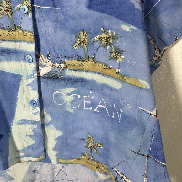 Vintage Jams World Catamaran Hawaiian Button Up Shirt Blue Womens Sz XL Tropical - Picture 8 of 11